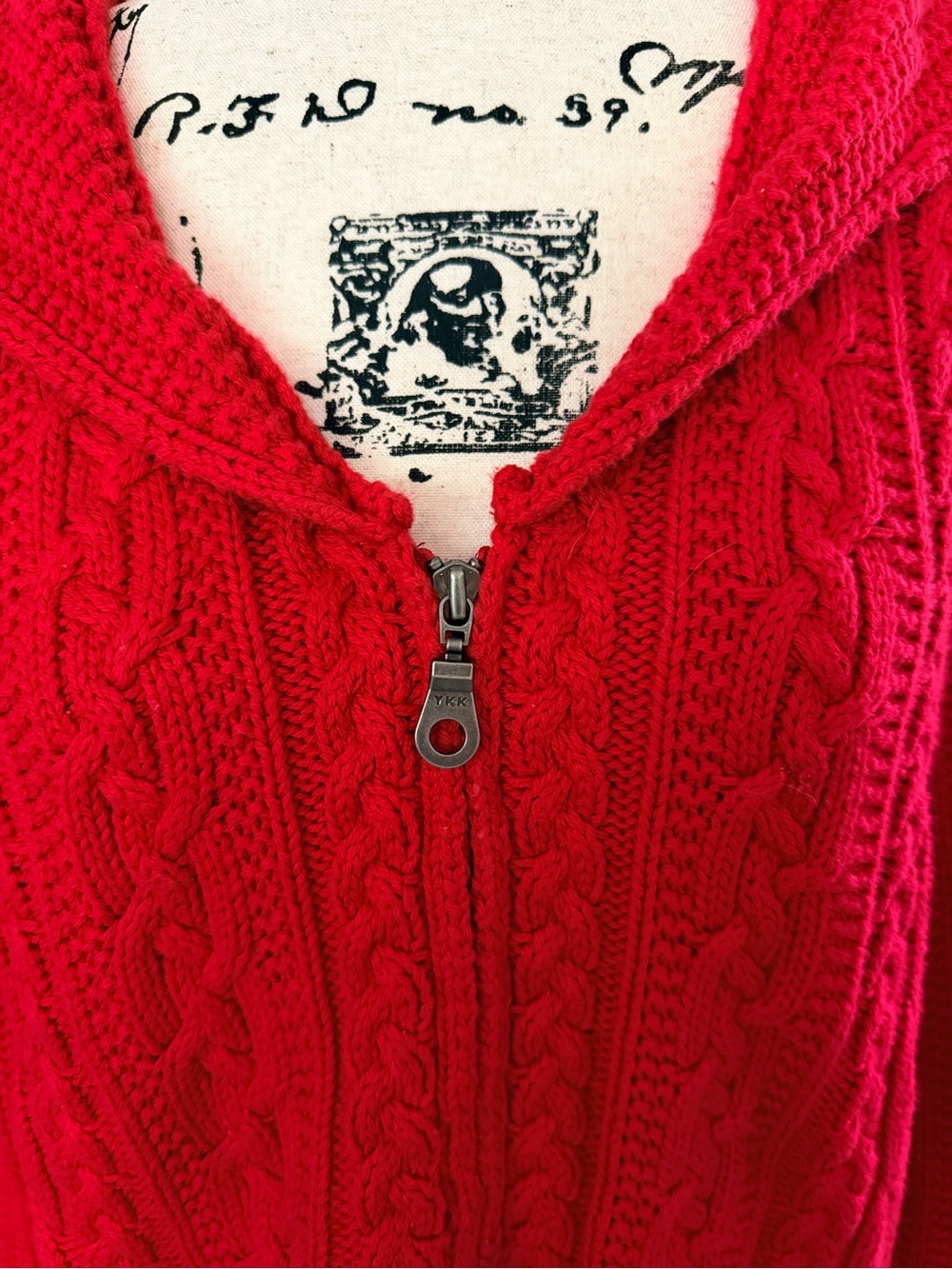 Christopher & Banks XL Red Cable Knit Full Zip Cotton Cardigan Sweater Fisherman - Picture 2 of 9